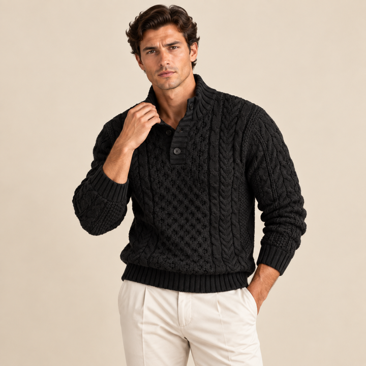 The Brighton Men’s Chunky Button Neck Knit Cable Sweater