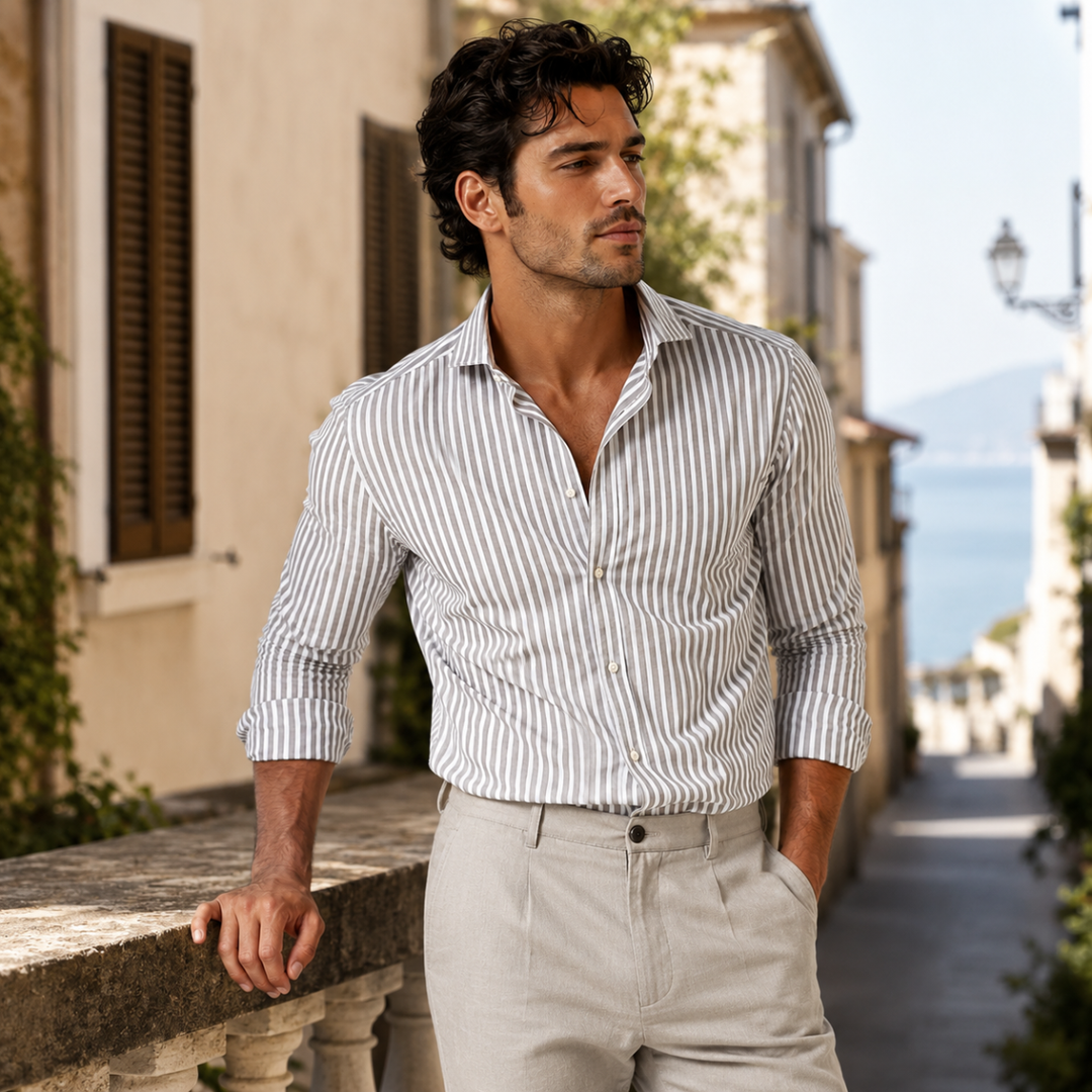 The Hilton Head Men’s Casual Smart Fit Striped Linen Shirt