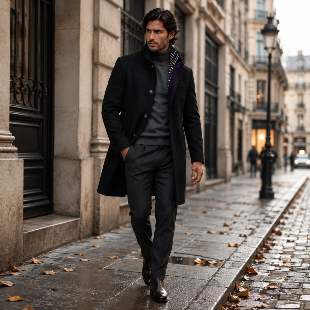 The Brookstone Men’s Elegant Classic Wool Coat with Quilted Lining