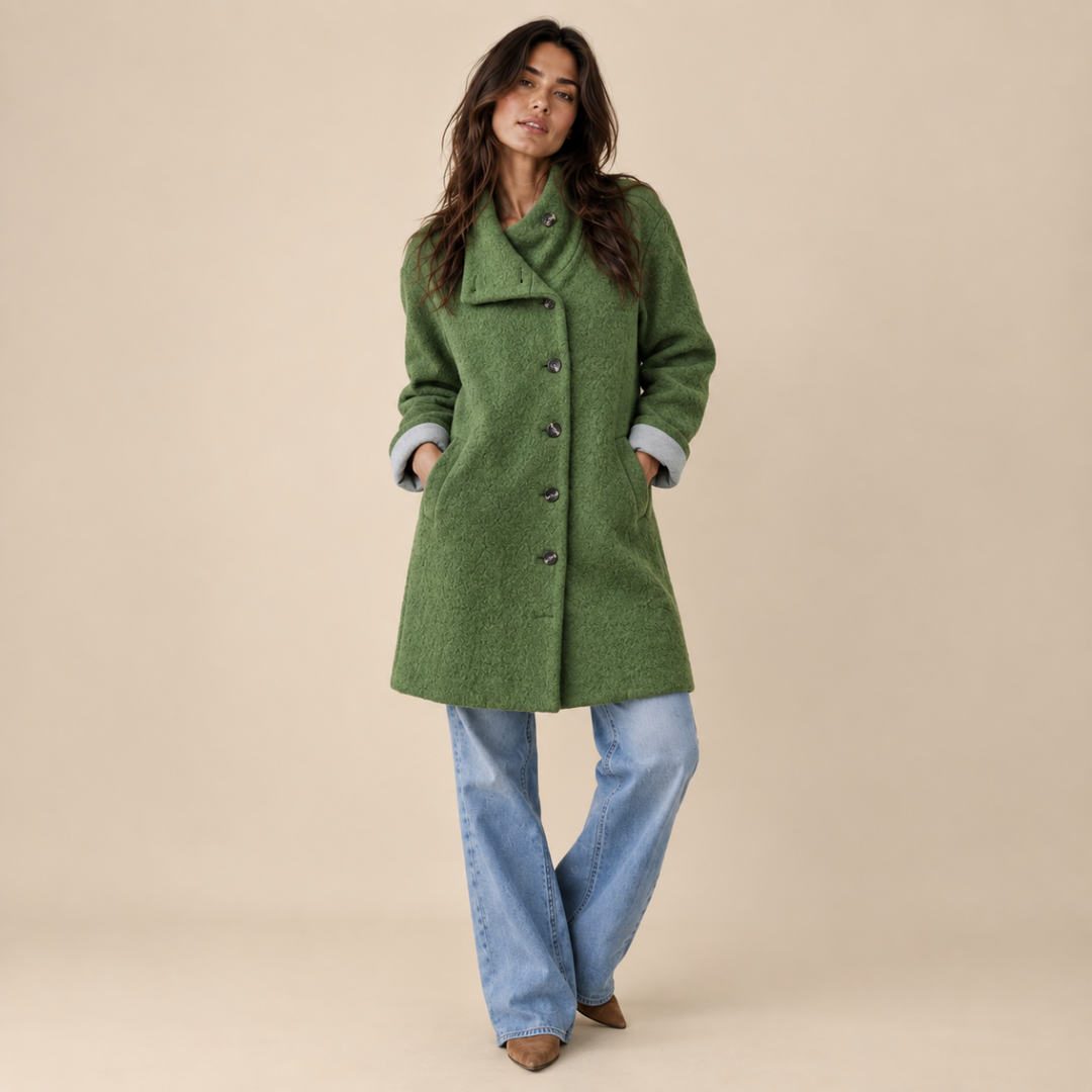 Women's Hooded Wool Coat – Casual Long Button Winter Jacket