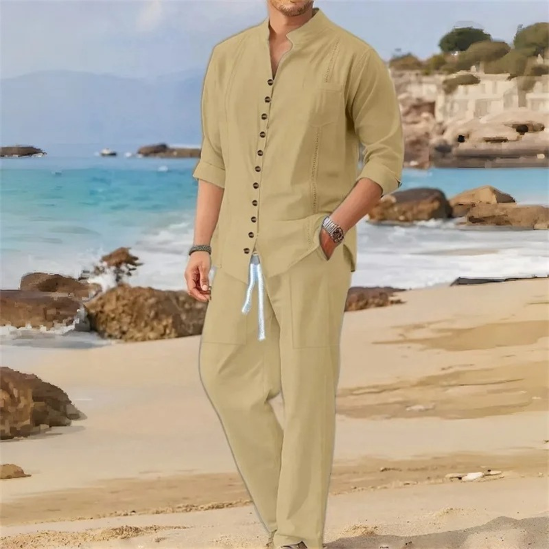 The Pineview Men’s Cotton Linen Two Piece Shirt Set