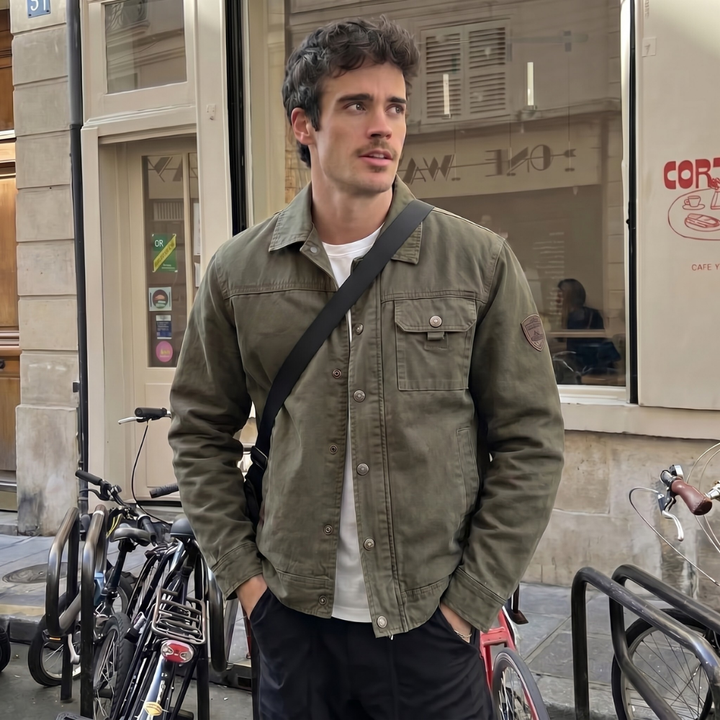 Men's Utility Jacket Beige Multi Pocket Casual