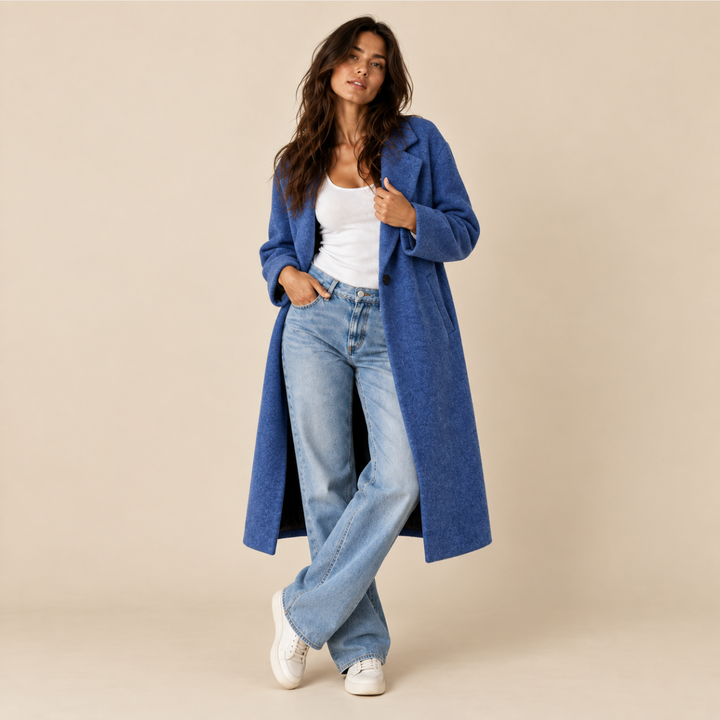 Women's Oversized Wool Blend Coat – Long Single Breasted Winter Overcoat