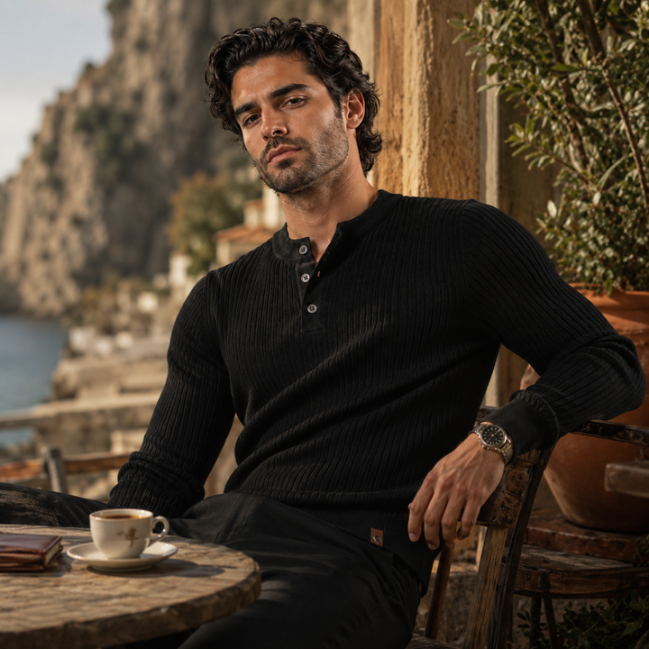 The Taormina Men's Ribbed Henley Knit Sweater