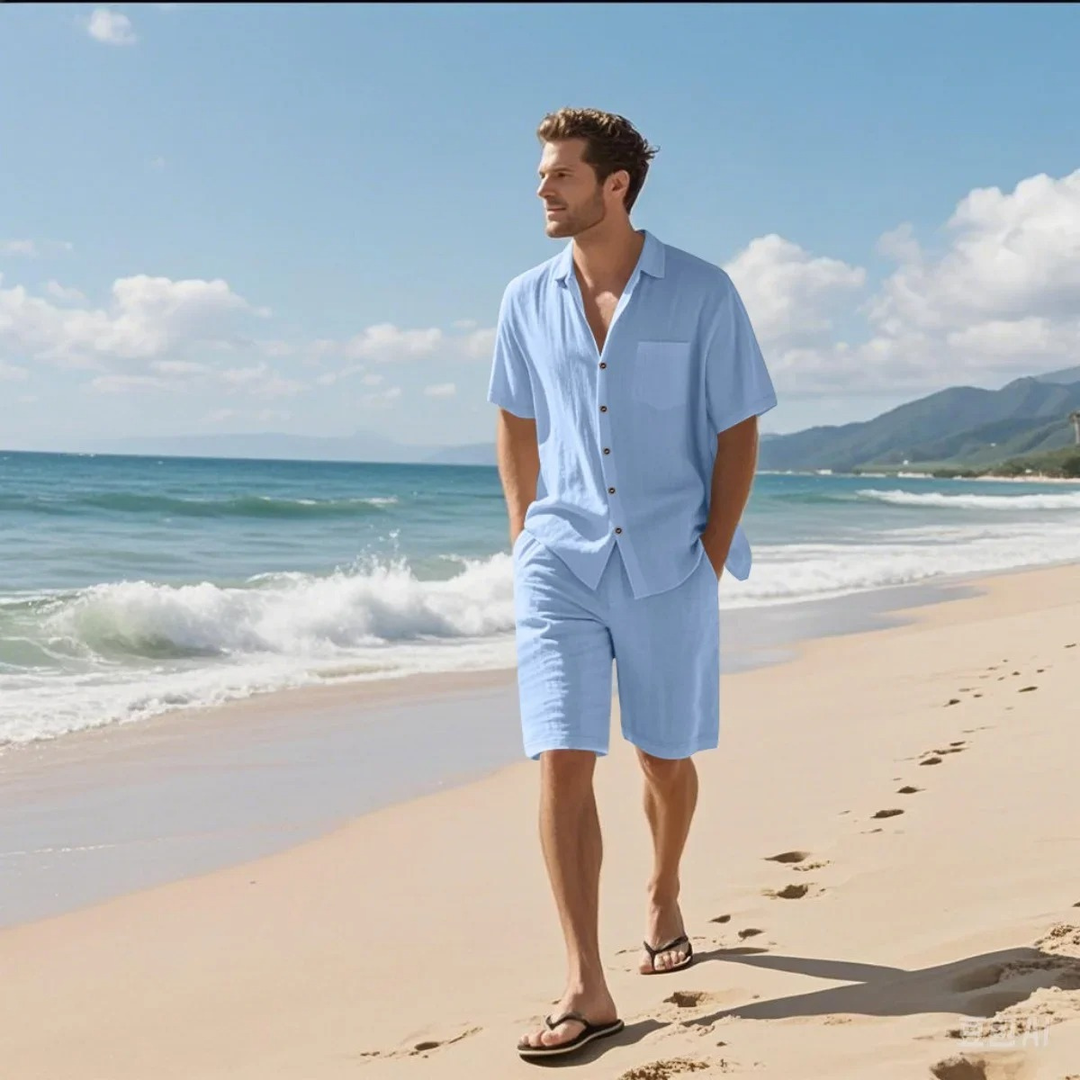 The Wexley Men’s Summer Retro Beach Set – Shirt & Shorts