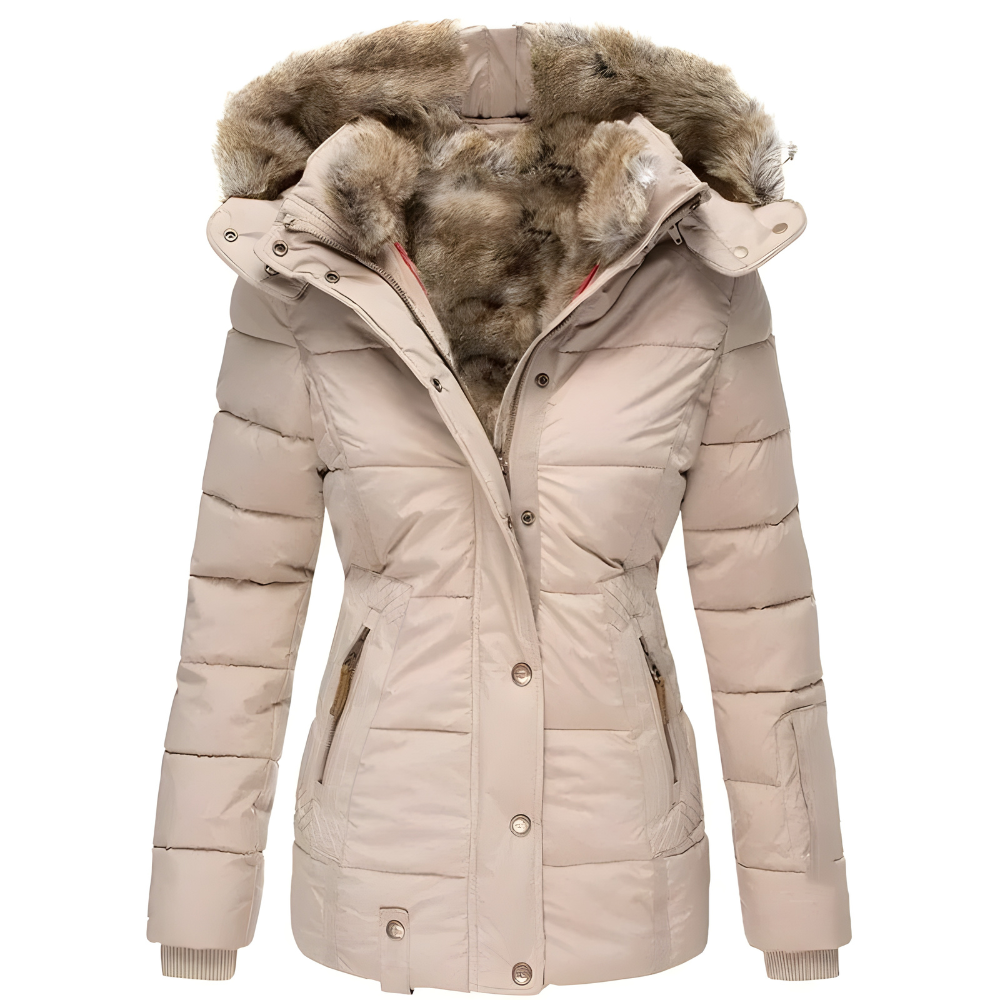 Women's Quilted Winter Coat | Long Jacket with Detachable Fur Hood