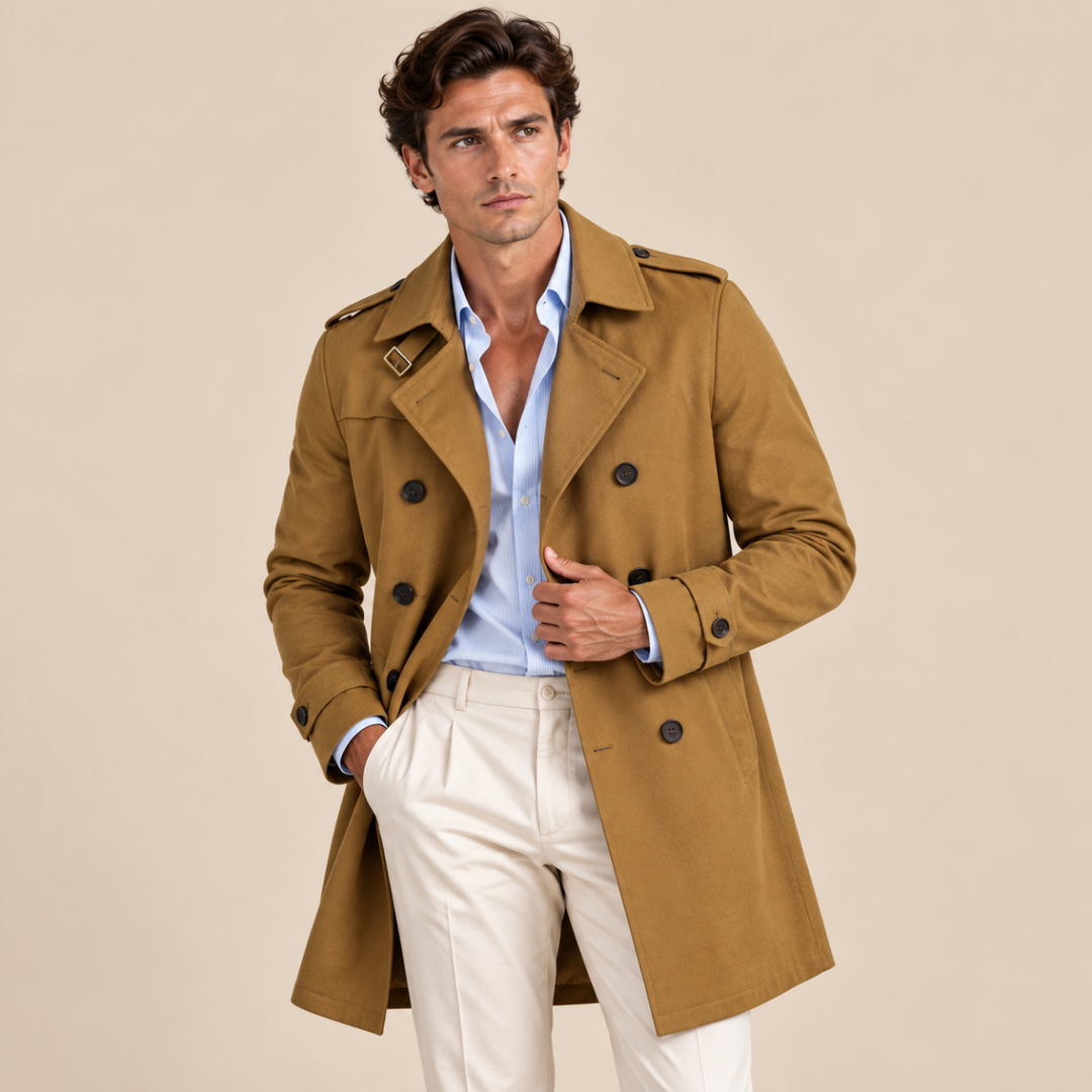 Men's Trench Coat Beige Single Breasted Notched Collar