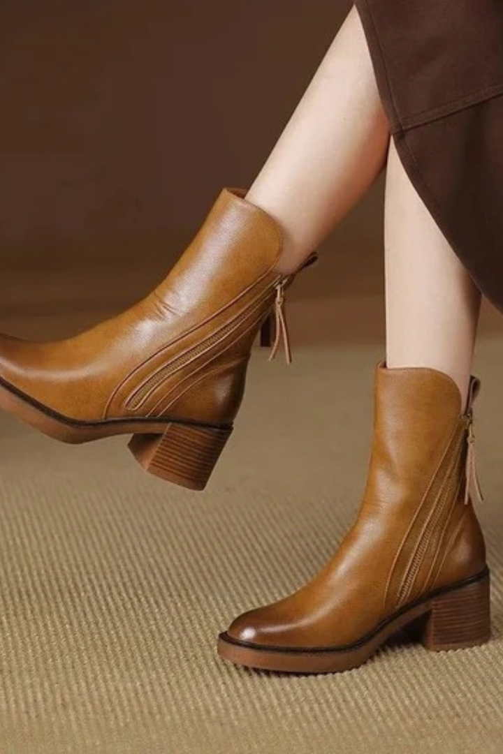 Women’s Ankle Boots – Side Zip Block Heel Booties