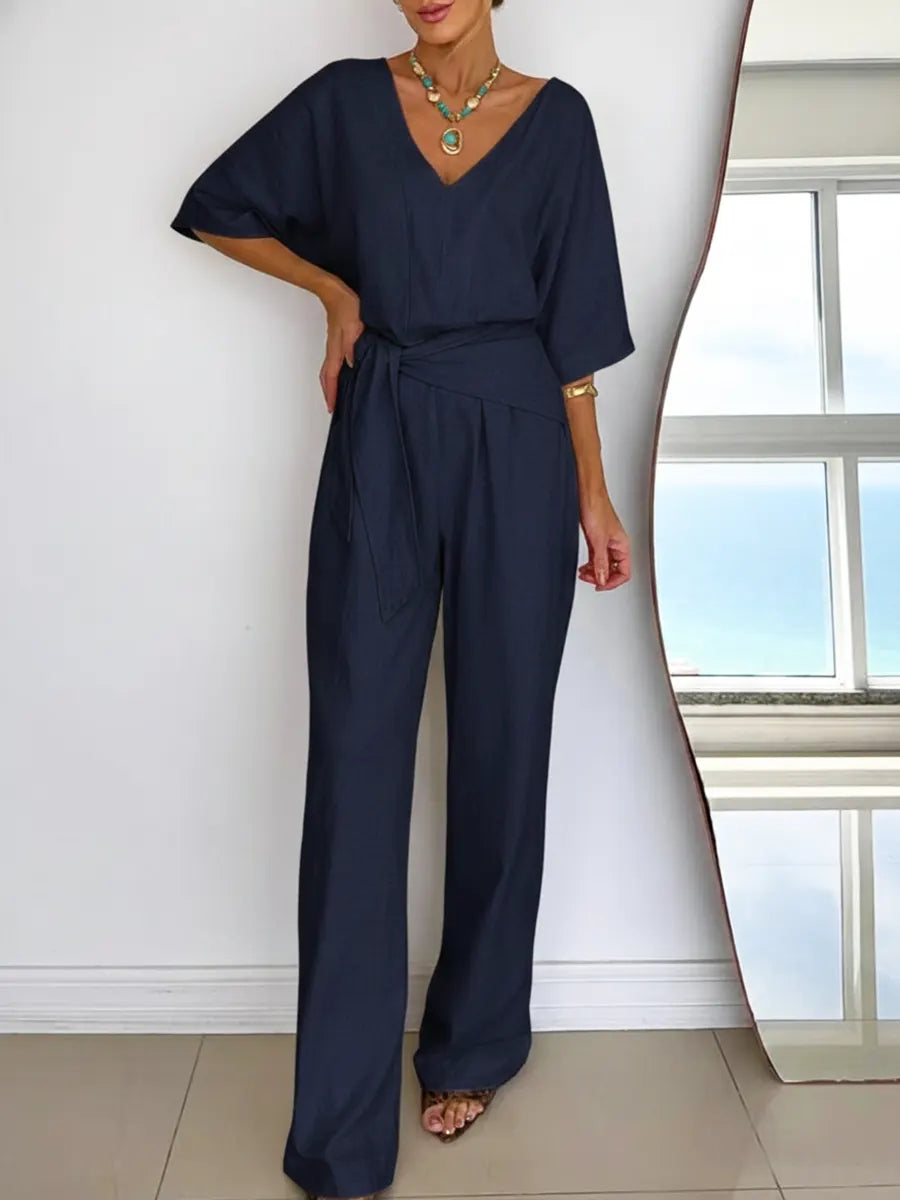 Women's Casual Ankle-Length Pocket Jumpsuit