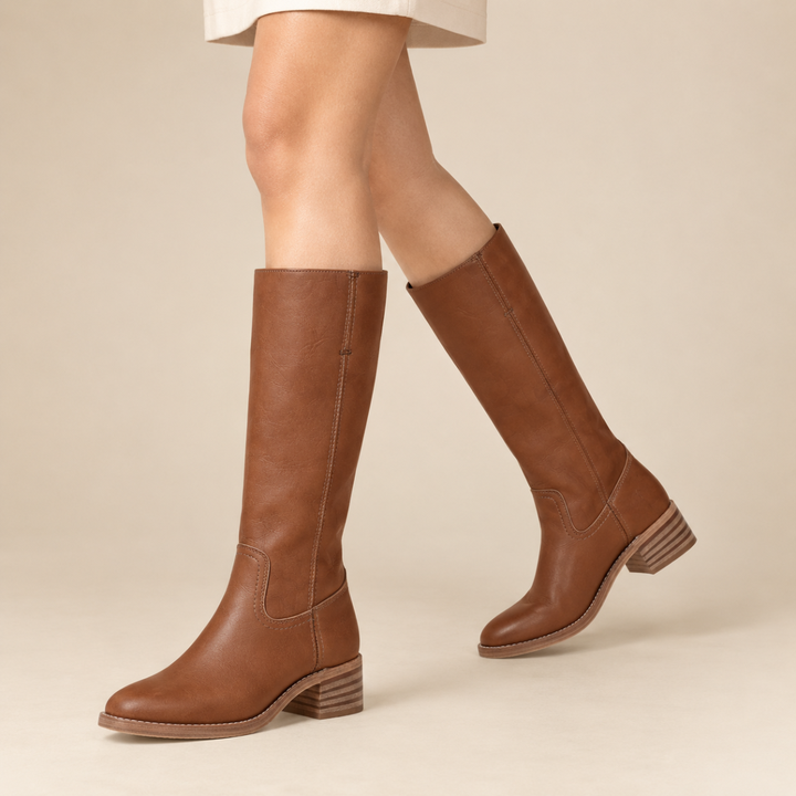 Women’s Knee High Leather Boots – Classic Low Heel Riding Boots