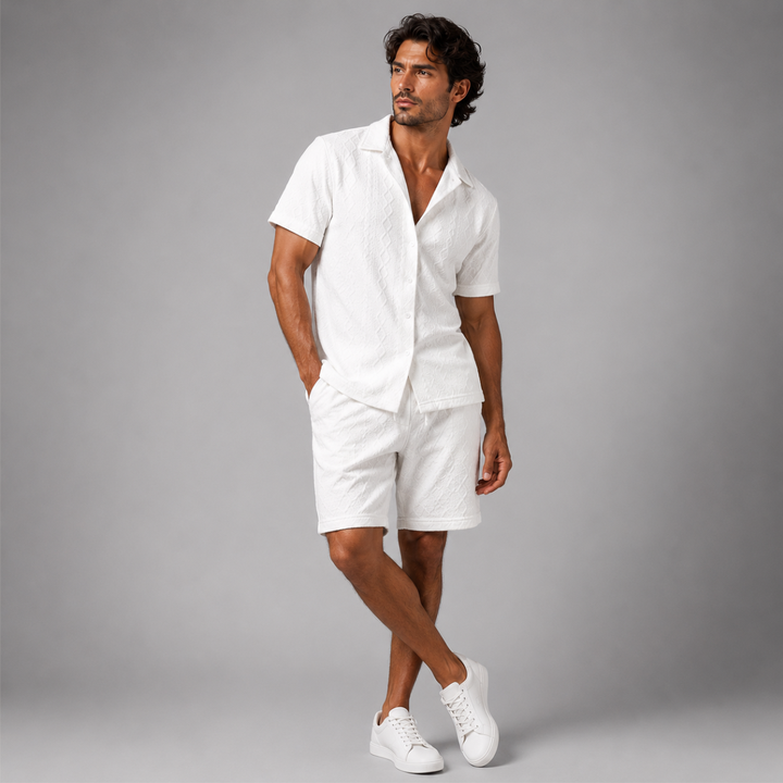 The Meadowridge Men’s Textured Summer Co Ord Set Shirt & Shorts