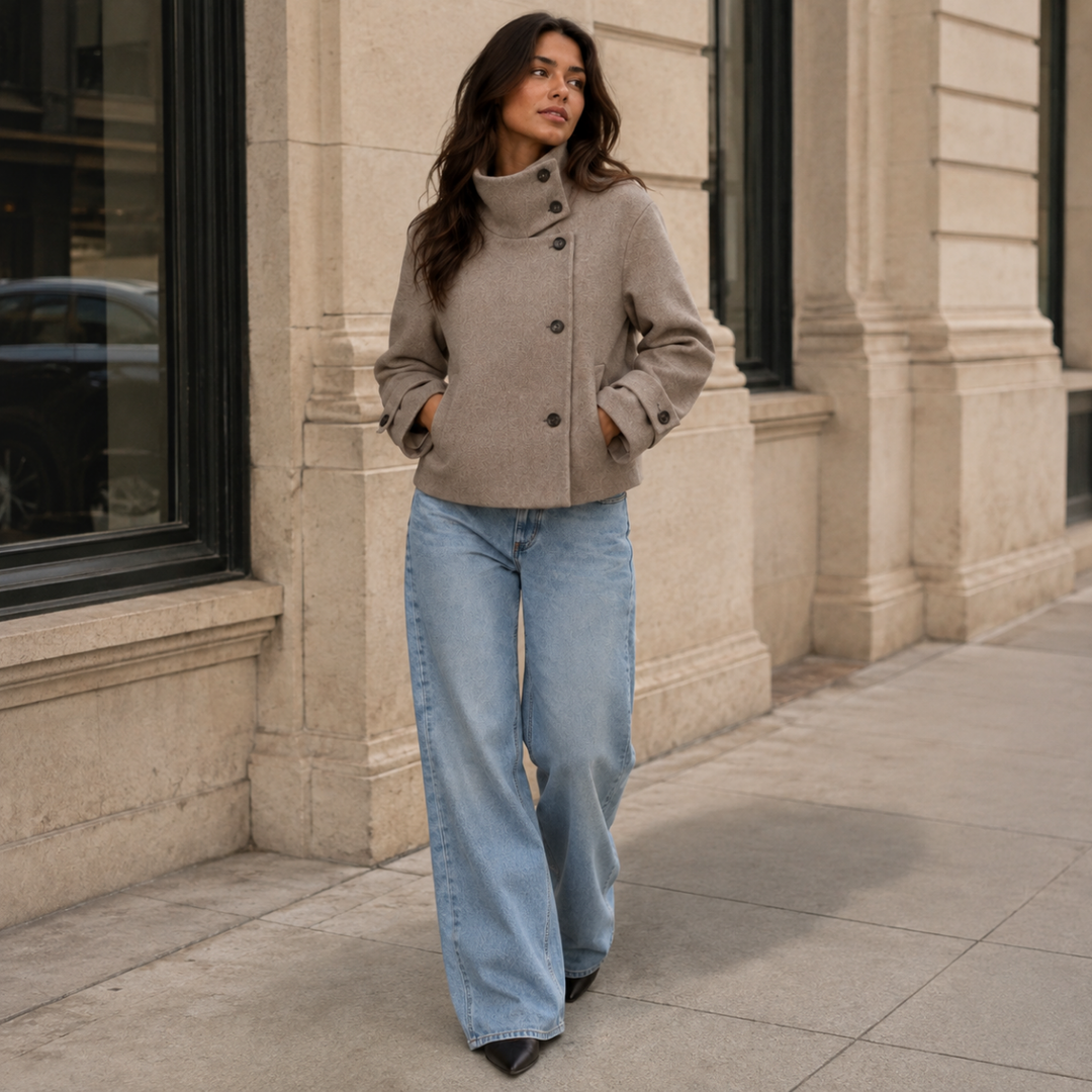 Women's Stand Collar Jacket with Button Front