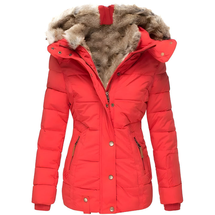 Women's Quilted Winter Coat | Long Jacket with Detachable Fur Hood