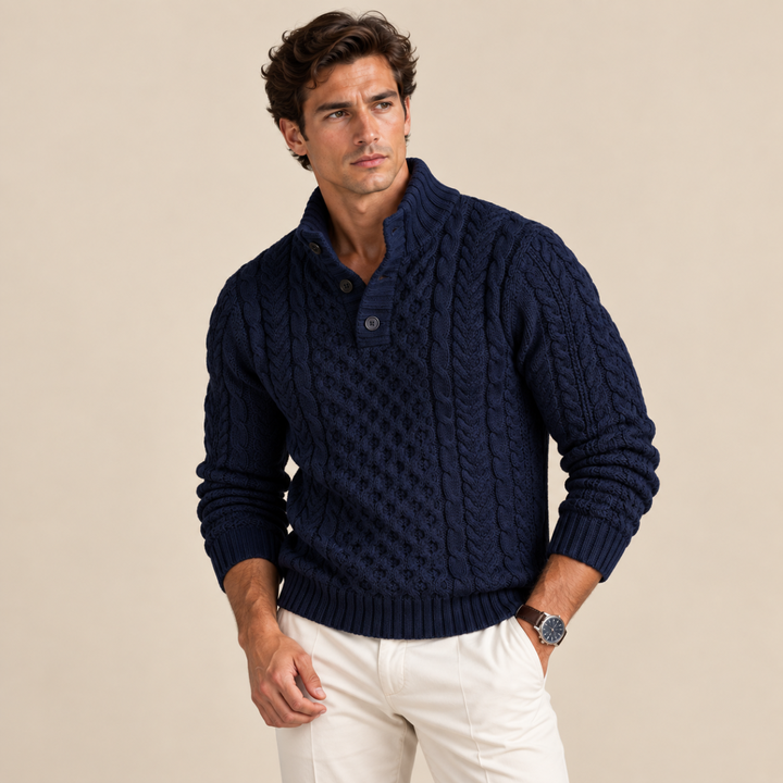 The Brighton Men’s Chunky Button Neck Knit Cable Sweater