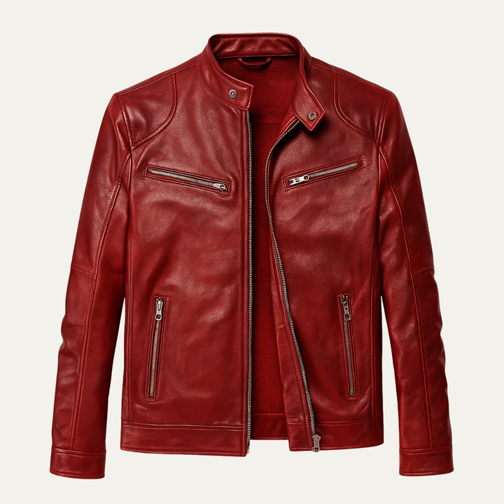Men's Leather Jacket Burgundy Zip Up