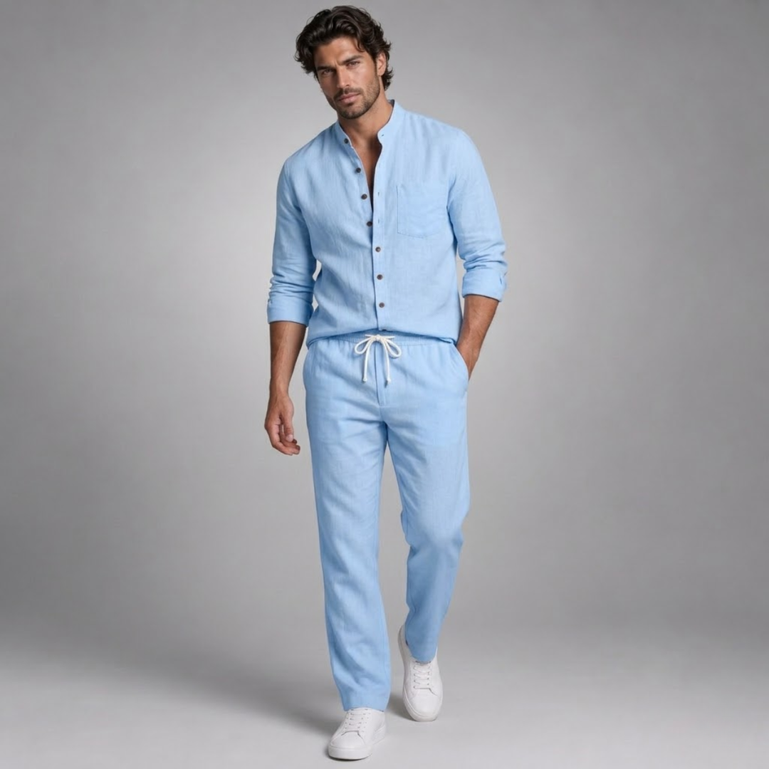 The Pineview Men’s Cotton Linen Two Piece Shirt Set