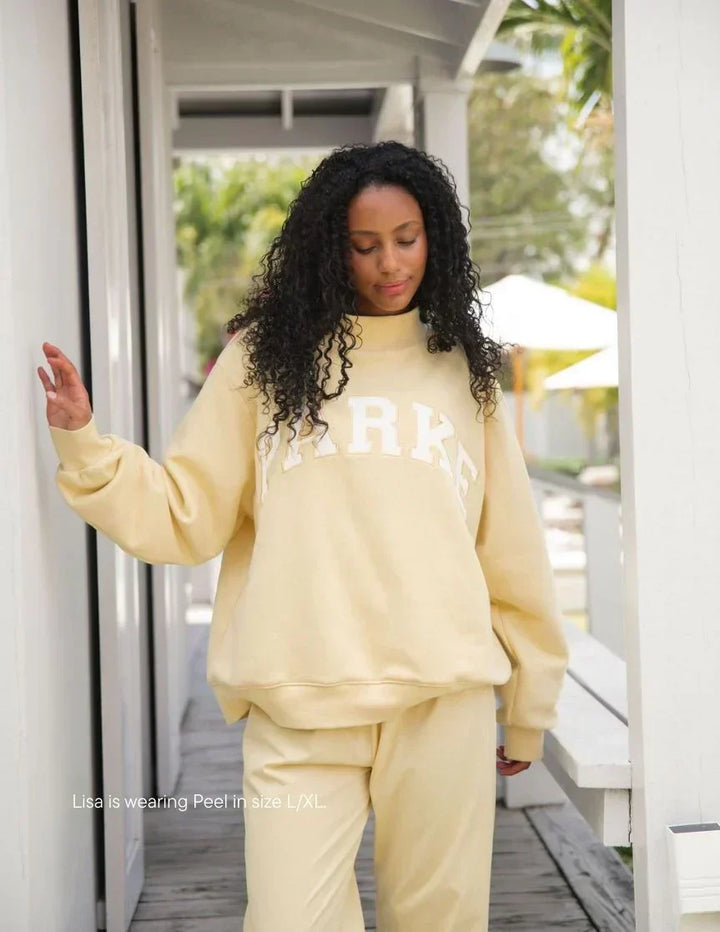 Varsity Sweatshirt with Embroidered Letters - Yellow