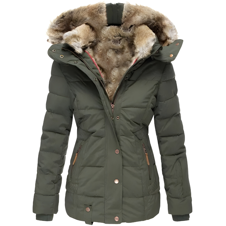 Women's Quilted Winter Coat | Long Jacket with Detachable Fur Hood