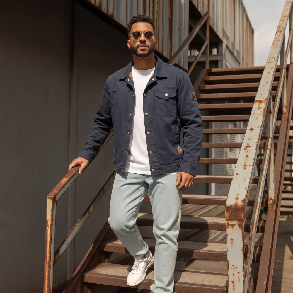 Men's Utility Jacket Beige Multi Pocket Casual