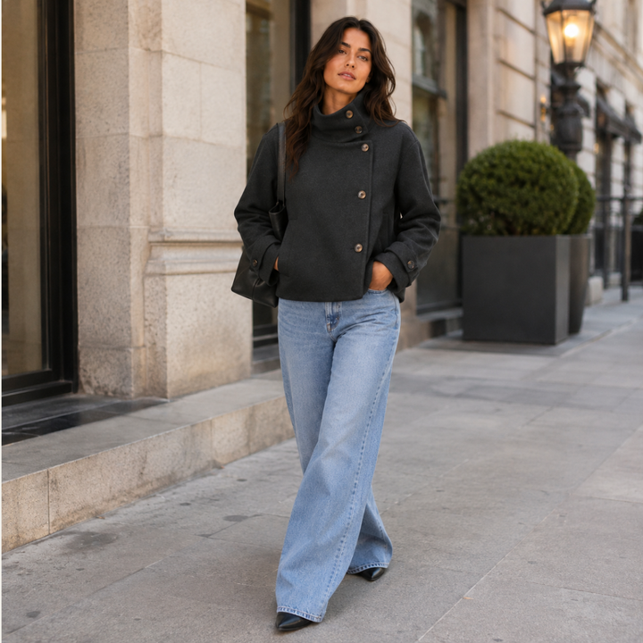 Women's Stand Collar Jacket with Button Front