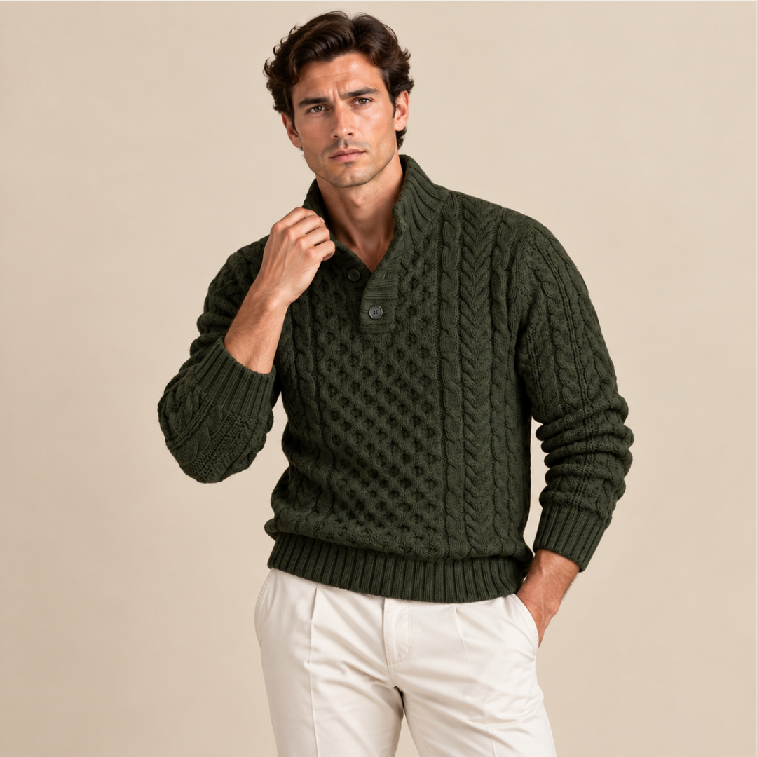 The Brighton Men’s Chunky Button Neck Knit Cable Sweater