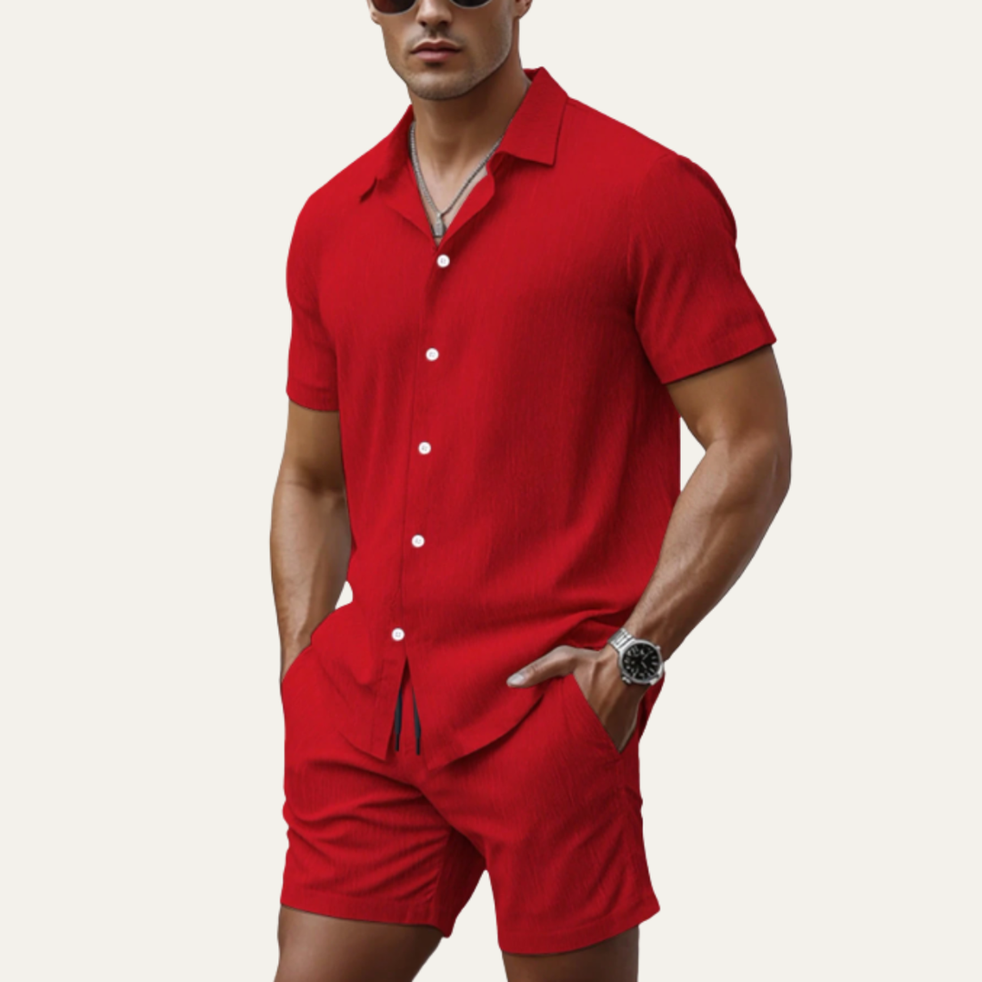 The Pinefield Men’s Summer Co Ord Set – Button Up Shirt & Drawstring Shorts