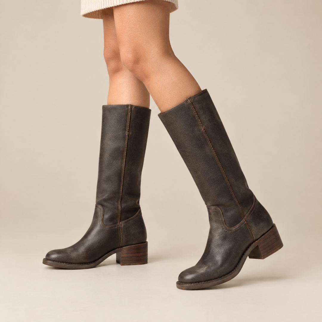 Women’s Knee High Leather Boots – Classic Low Heel Riding Boots