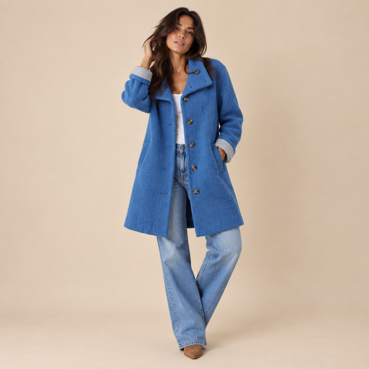 Women's Hooded Wool Coat – Casual Long Button Winter Jacket