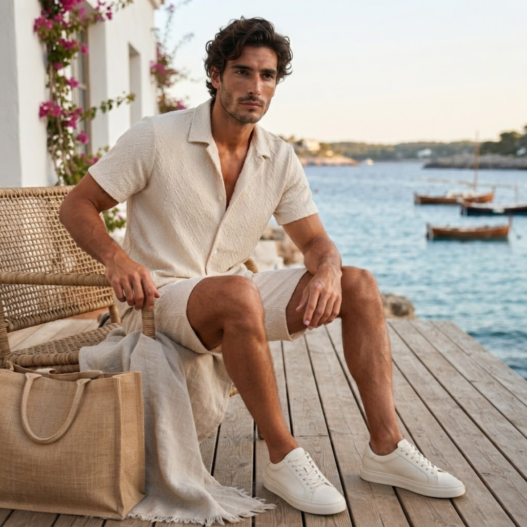 The Meadowridge Men’s Textured Summer Co Ord Set Shirt & Shorts