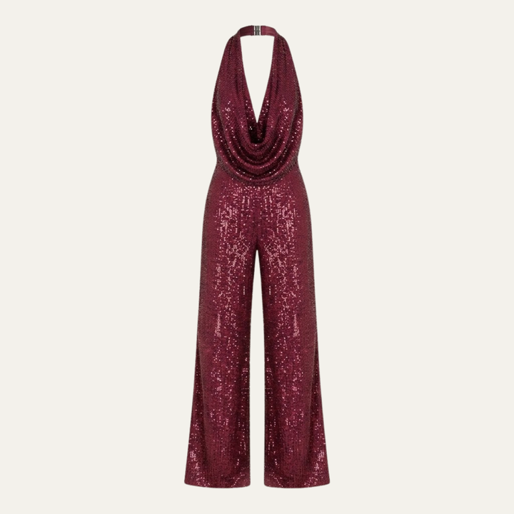 Women's Elegant Sequin Cowl Neck Wide Leg Jumpsuit