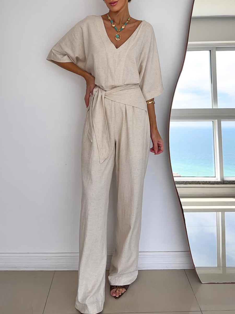 Women's Casual Ankle-Length Pocket Jumpsuit