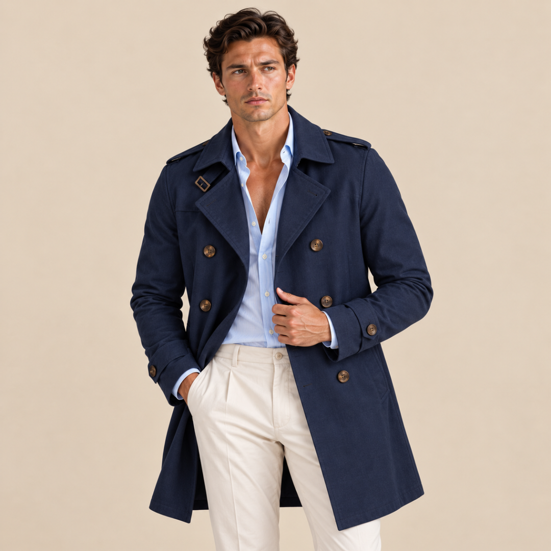 Men's Trench Coat Beige Single Breasted Notched Collar