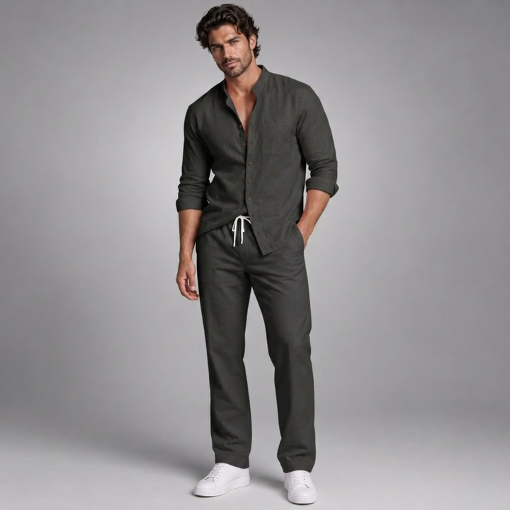 The Pineview Men’s Cotton Linen Two Piece Shirt Set