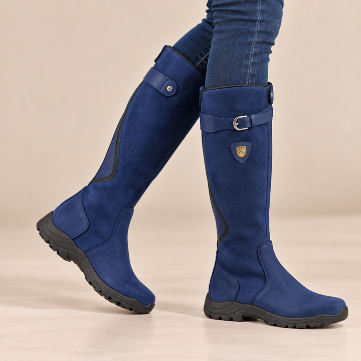 Women’s Knee High Riding Boots – Buckle Low Heel Boots