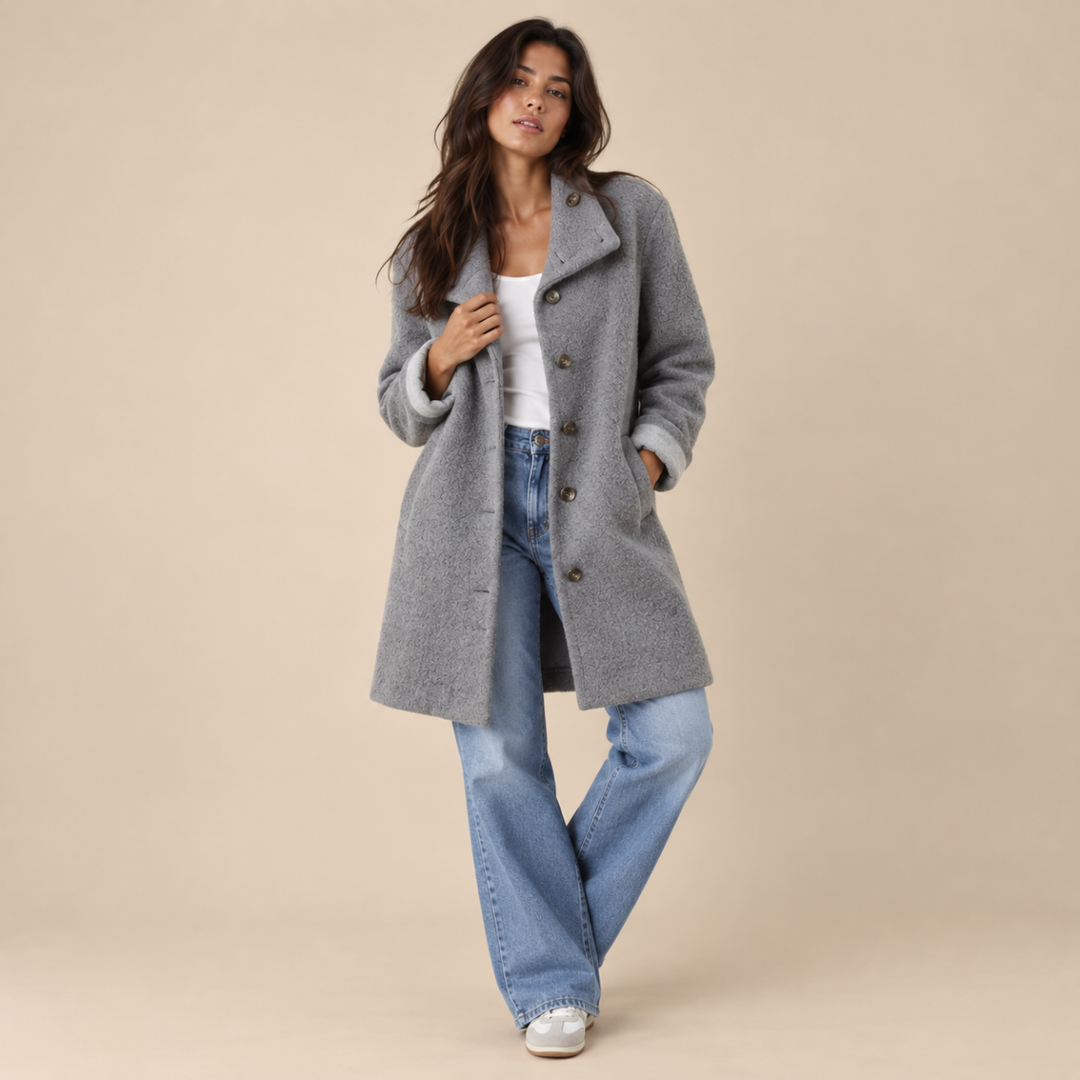 Women's Hooded Wool Coat – Casual Long Button Winter Jacket