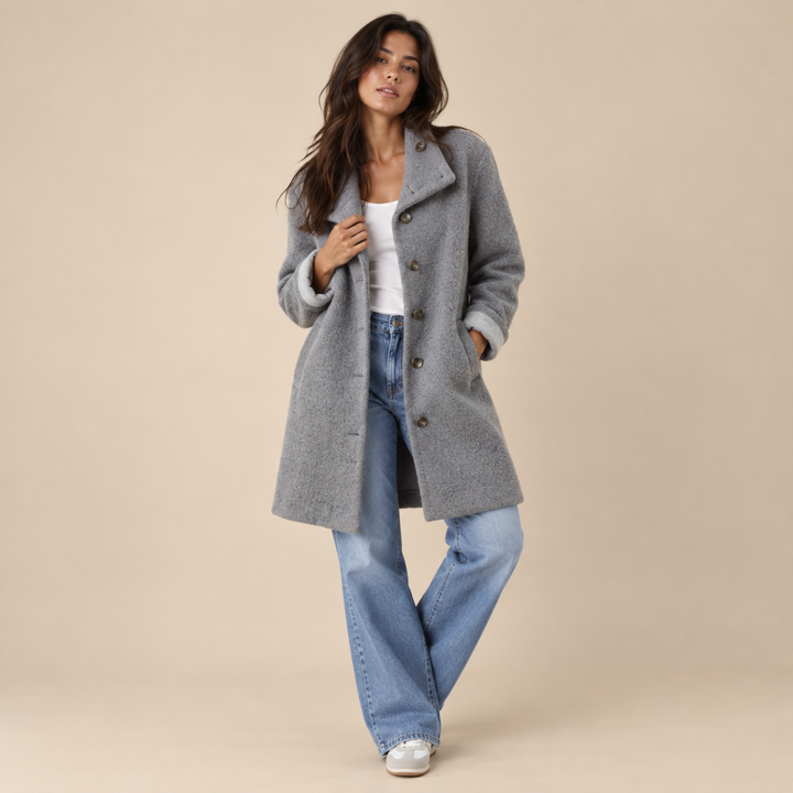 Women's Hooded Wool Coat – Casual Long Button Winter Jacket