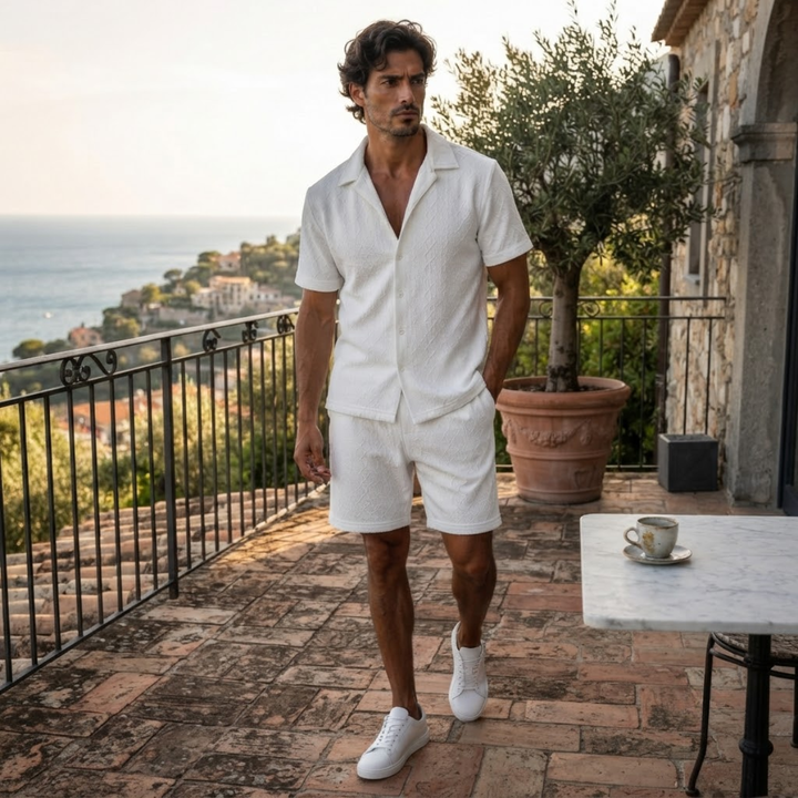 The Meadowridge Men’s Textured Summer Co Ord Set Shirt & Shorts