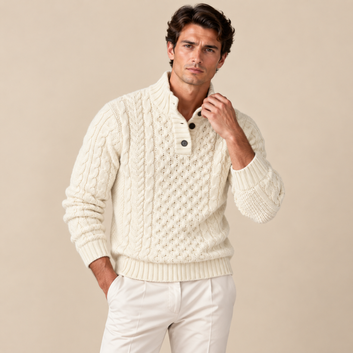 The Brighton Men’s Chunky Button Neck Knit Cable Sweater