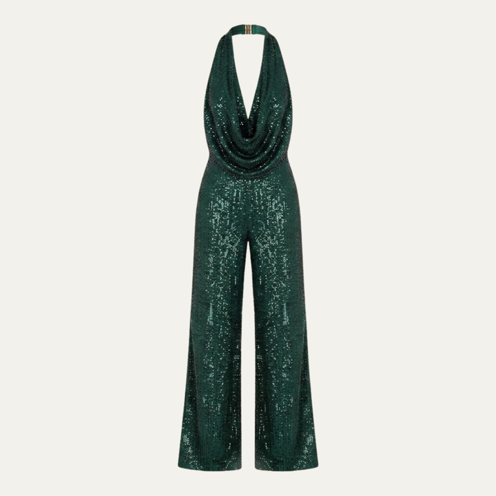 Women's Elegant Sequin Cowl Neck Wide Leg Jumpsuit