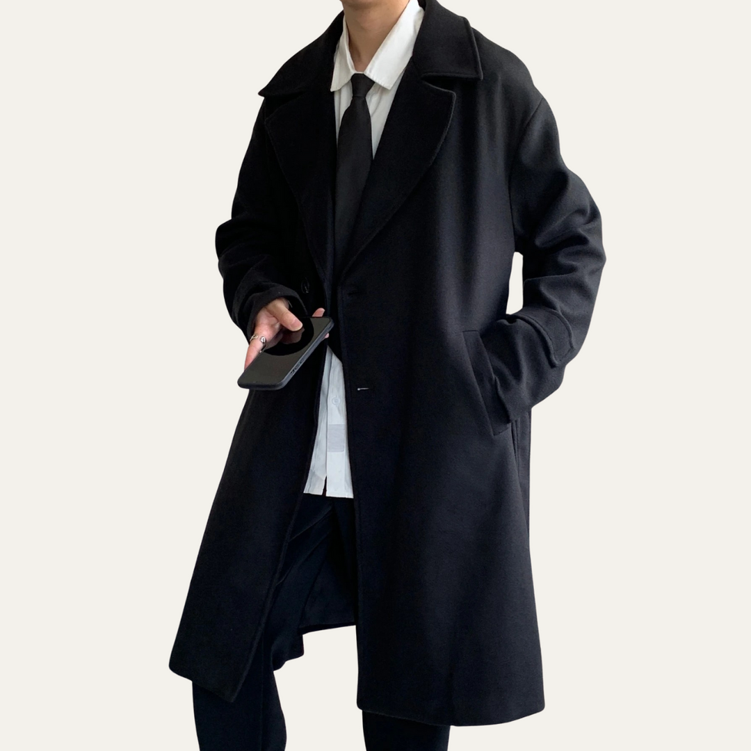 Men's Wool Overcoat Black Long