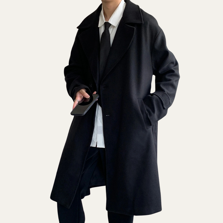 Men's Wool Overcoat Black Long