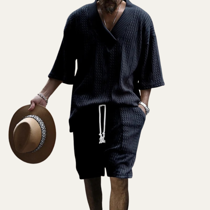 The Glenhurst Ridge Men’s Breathable Summer Knitted Set – Polo Shirt & Short