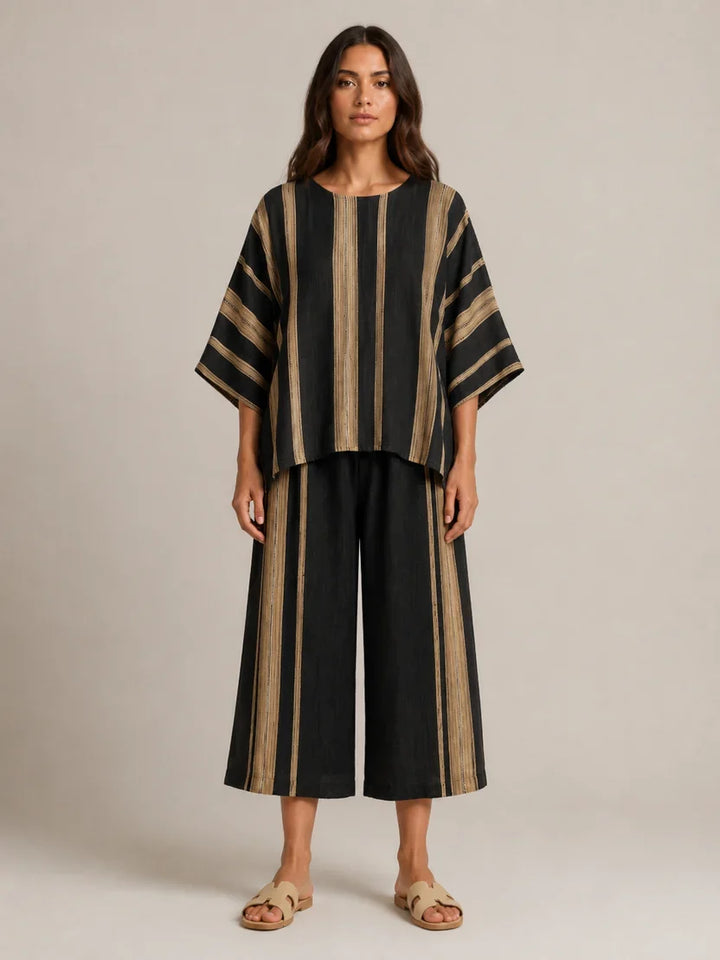 Women's Striped Asymmetrical Top and Wide Leg Culottes Set