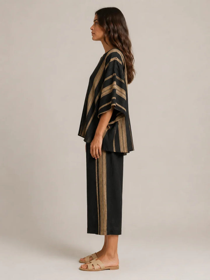 Women's Striped Asymmetrical Top and Wide Leg Culottes Set