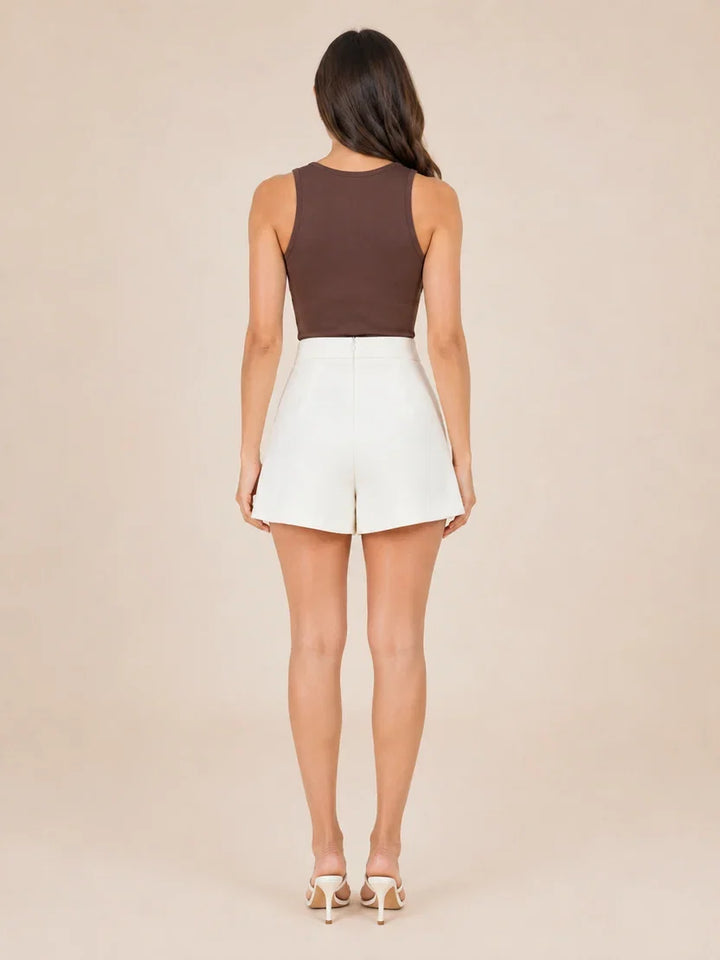 Women's High Waist A Line Shorts with Double Button Detail