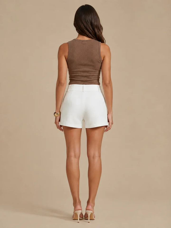 Women's Fitted High Waist Shorts with Double Button Detail