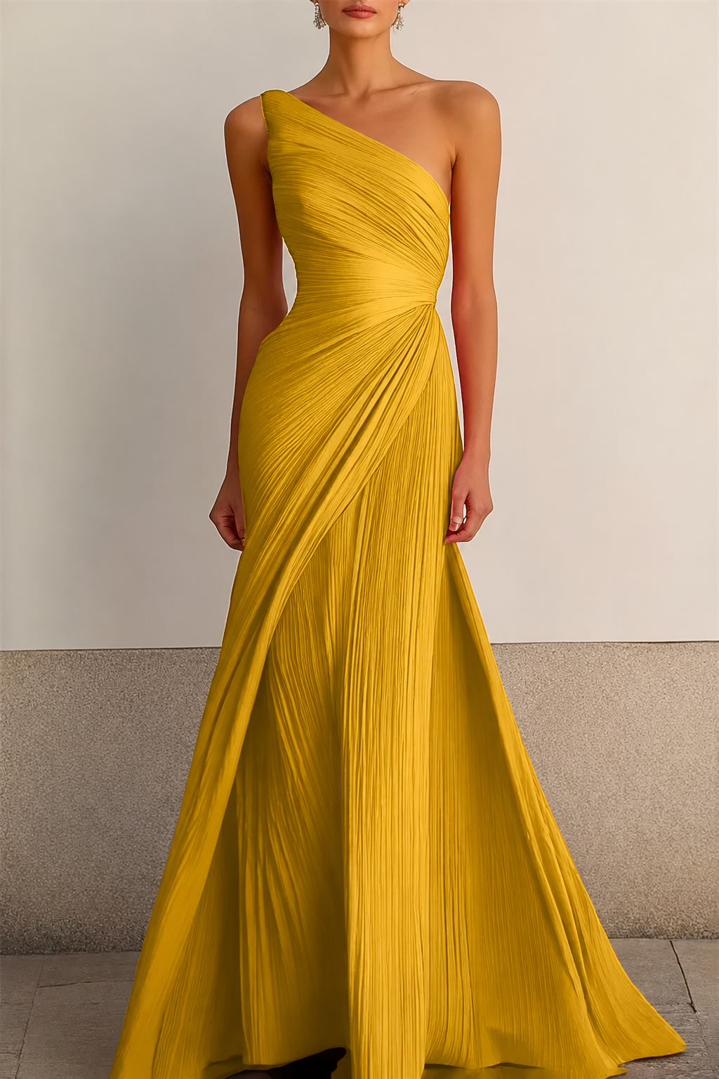 Women's One Shoulder Pleated Maxi Dress