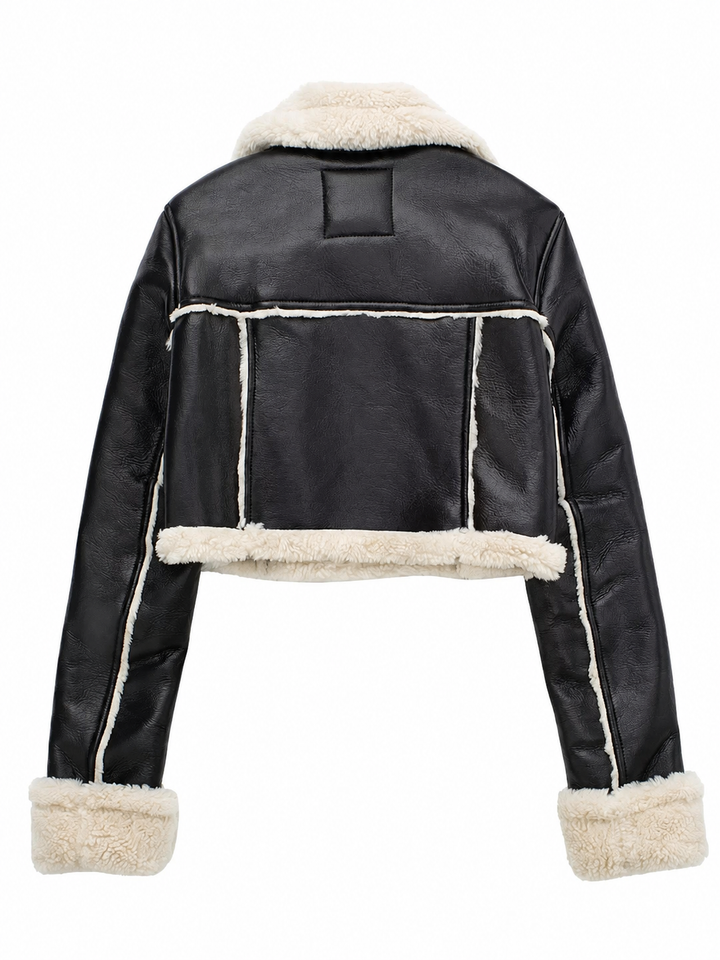 Women's Retro Cropped Jacket with Fur Trim