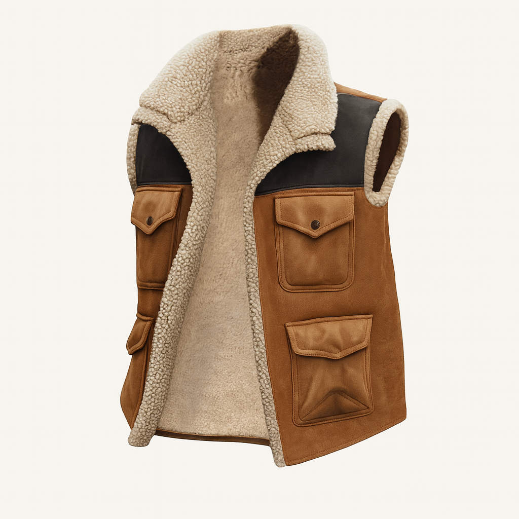 The Rhyl Men's Warm Retro Shearling Vest with Pockets