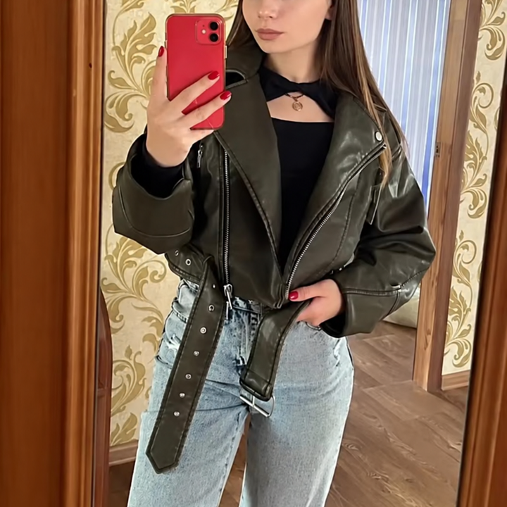 Women's Cropped Black Jacket in Faux Leather